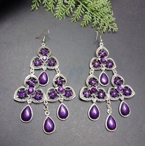 Purple Flower Chandelier Earrings